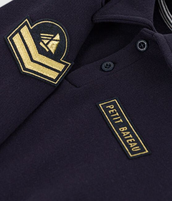 Felpa stile polo in cotone tinta unita bambino blu SMOKING