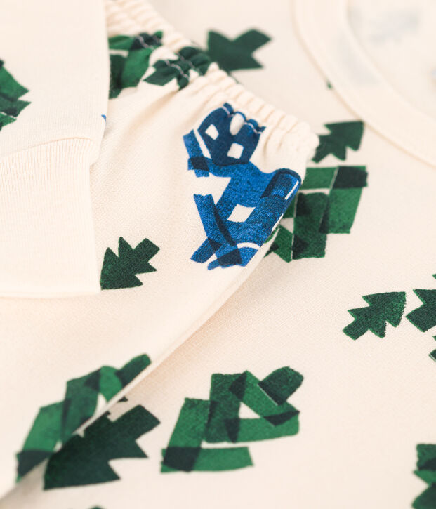 Pigiama chalet bambino unisex in tessuto felpato ecru/multicolore