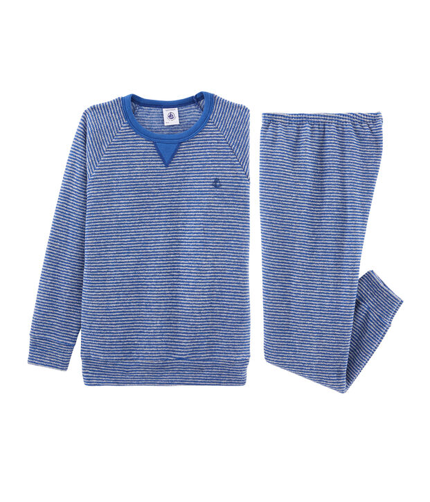 Pigiama bambino in spugna bouclette grattata, super calda blu/grigio