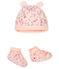 Confezione cuffietta e babbucce bebè in tubique rosa FLEUR/bianco MULTICO
