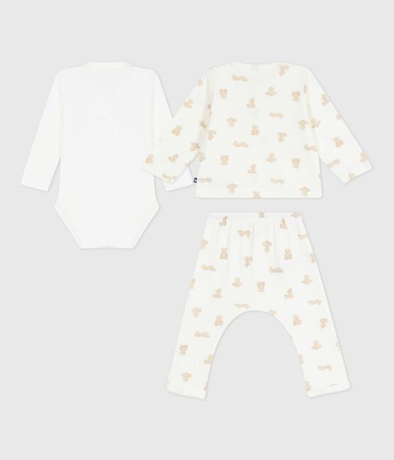 Set regalo 3 pezzi in cotone con orsetto stampato neonato MARSHMALLOW/ BRUN