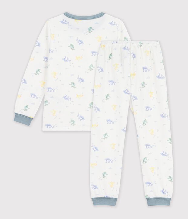Pigiama in ciniglia stampata bambino bianco/blu/multicolore