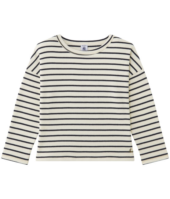 Sweat shirt fille rayé beige COQUILLE/blu SMOKING