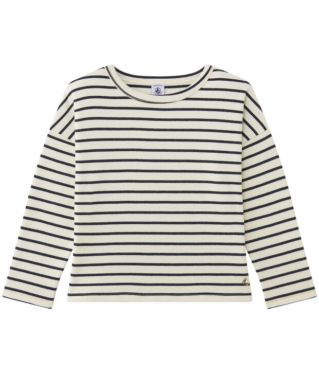 Sweat shirt fille ray&eacute; bianco/blu