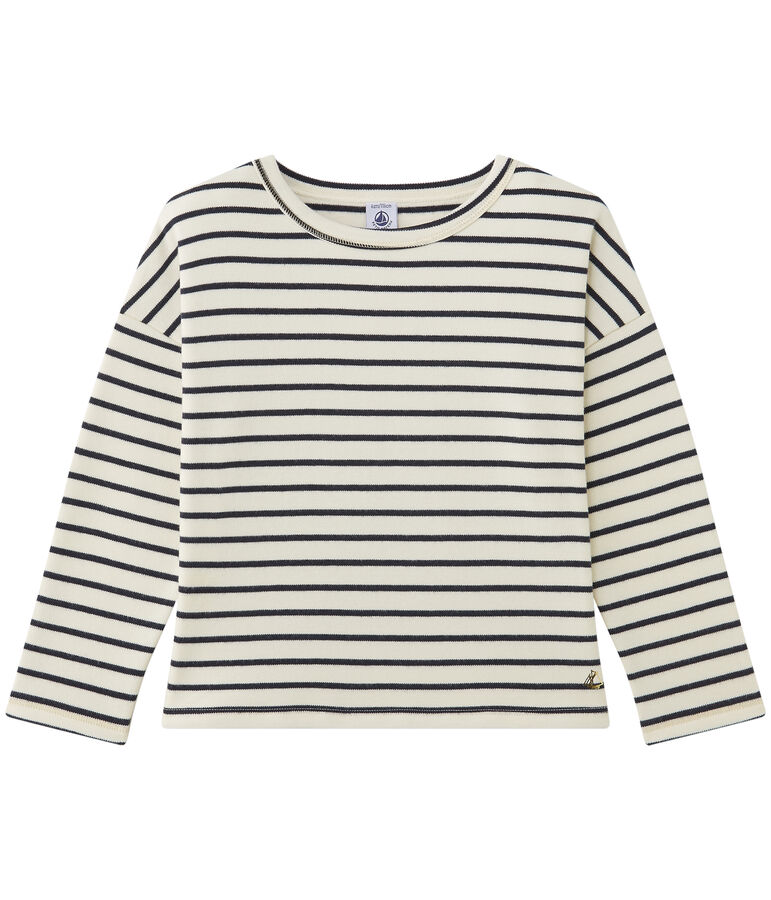 Sweat shirt fille ray&eacute; bianco/blu