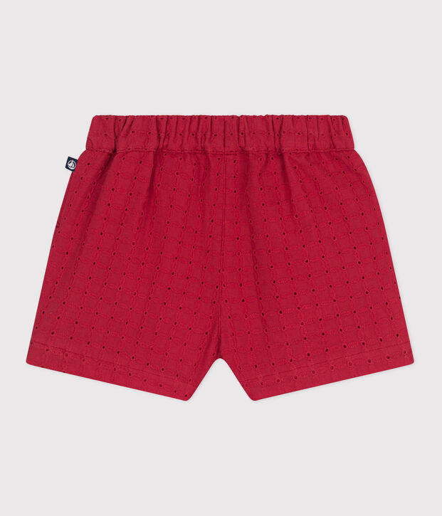 Shorts neonato in popeline e sangallo rosso