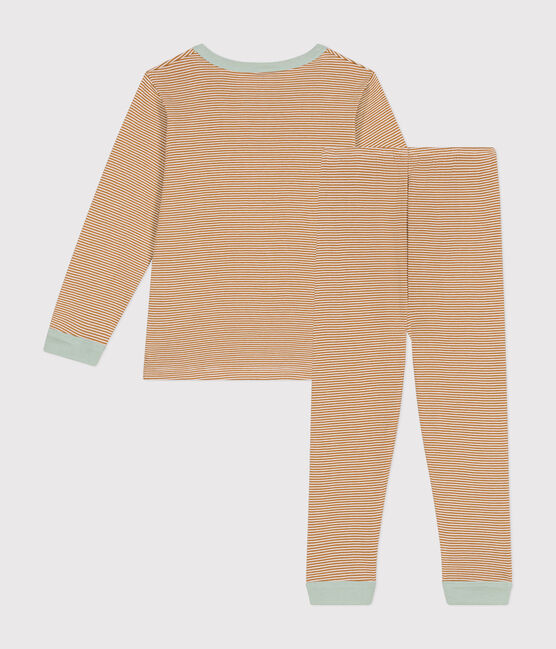 Pigiama bambino in cotone a righe marrone CUIVRE/ MARSHMALLOW