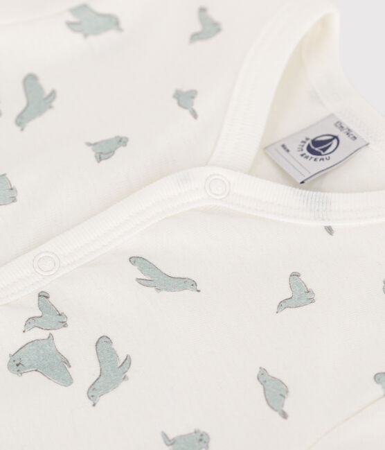 Tutina corta in cotone con foche neonato bianco MARSHMALLOW/bianco MULTICO