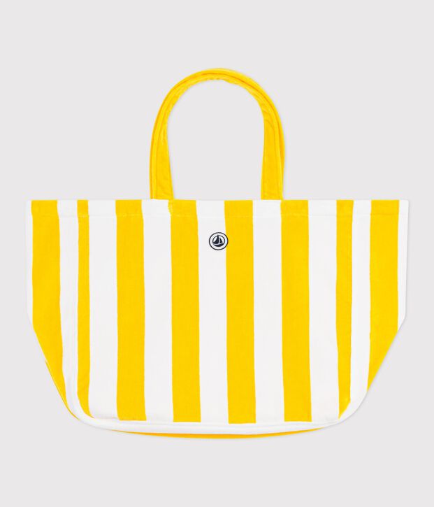 Borsa da mare in spugna di cotone a righe donna giallo/bianco