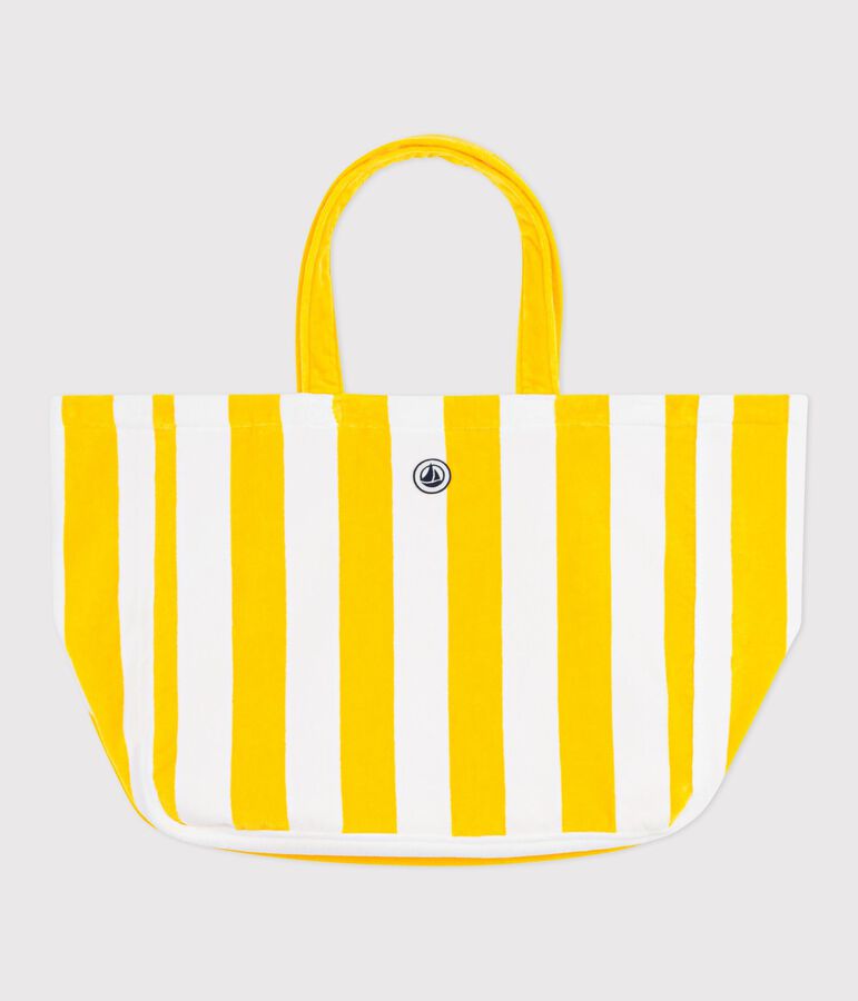 Borsa da mare in spugna di cotone a righe donna giallo/bianco