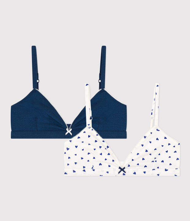Confezione di 2 reggiseni ragazza in cotone ed elastam motivo cuore multicolore