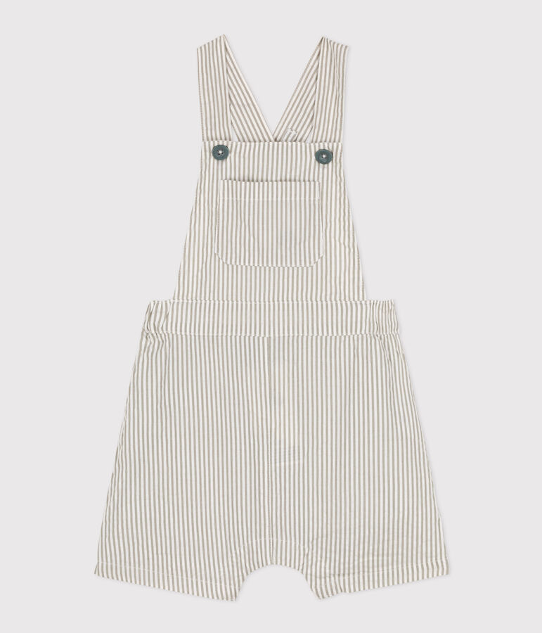 Salopette corta beb&egrave; in seersucker MARECAGE/ MARSHMALLOW