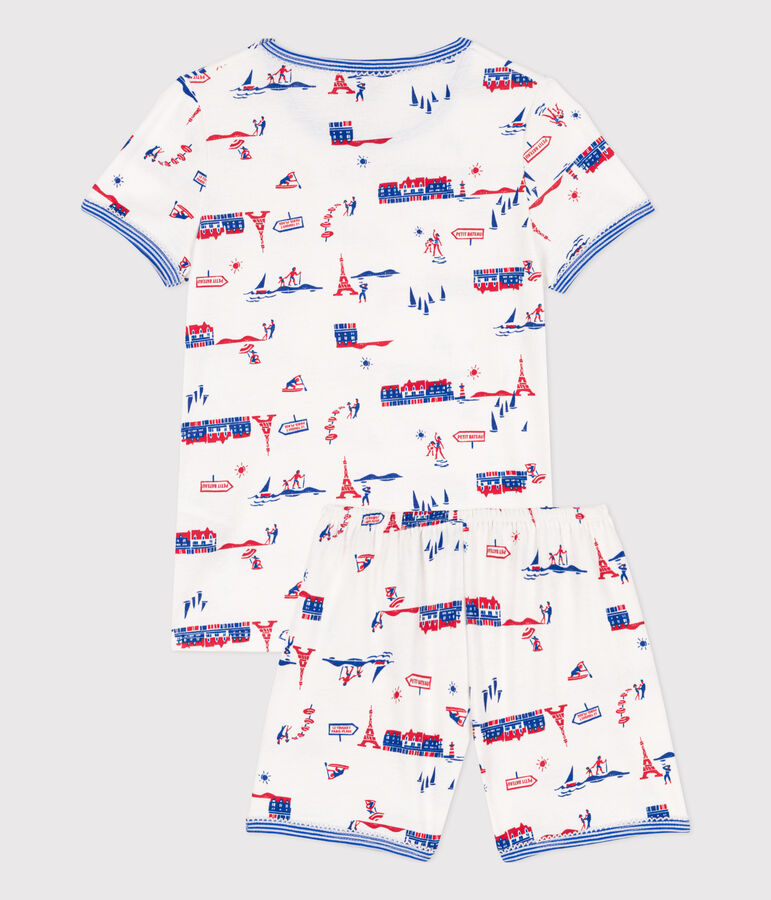 Pigiama corto fantasia Parigi bambina in cotone bianco MARSHMALLOW/bianco MULTICO