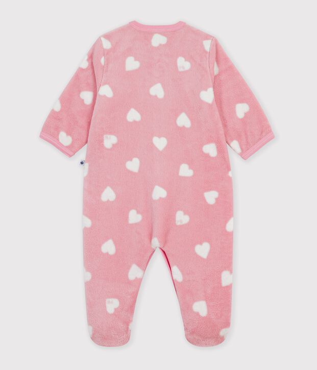 Tutina imbottita in pile con cuori stampati neonato rosa/bianco