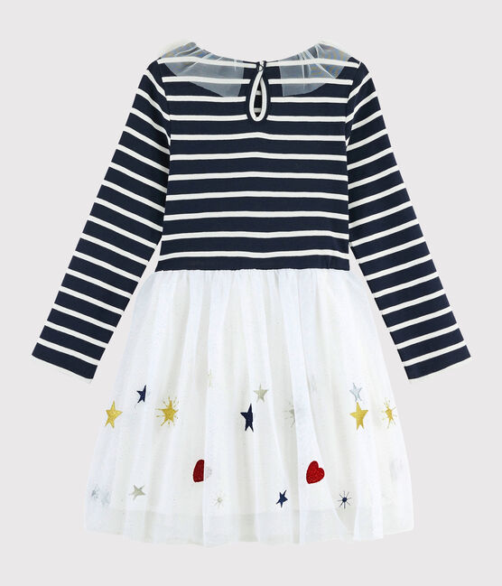 Abito maniche lunghe bambina blu SMOKING/bianco MULTICO