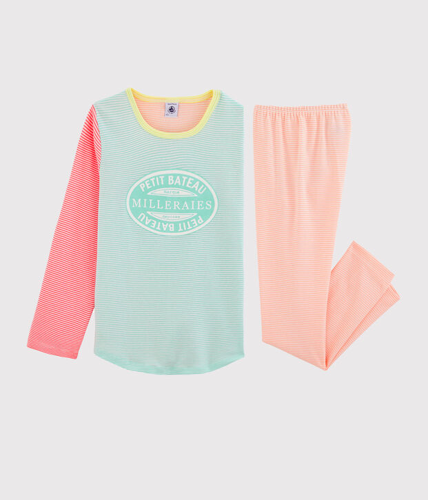 Pigiama bambina a costine bianco/multicolore