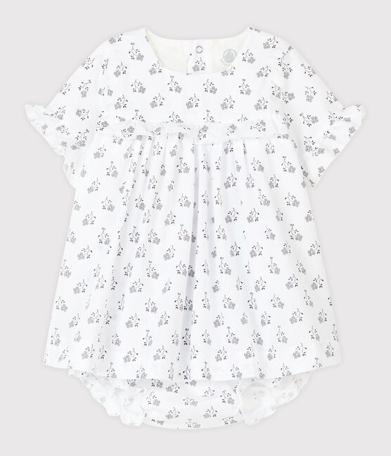 Abito con bloomer a stampa floreale bebé bambina in popeline bianco MARSHMALLOW/bianco MULTICO