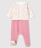 Completo 2 pezzi fiori rosa neonato in velluto rosa CHARME/bianco MULTICO