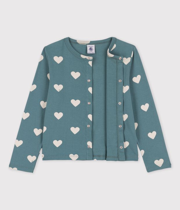 Cardigan fantasia in cotone bambina verde/ecru