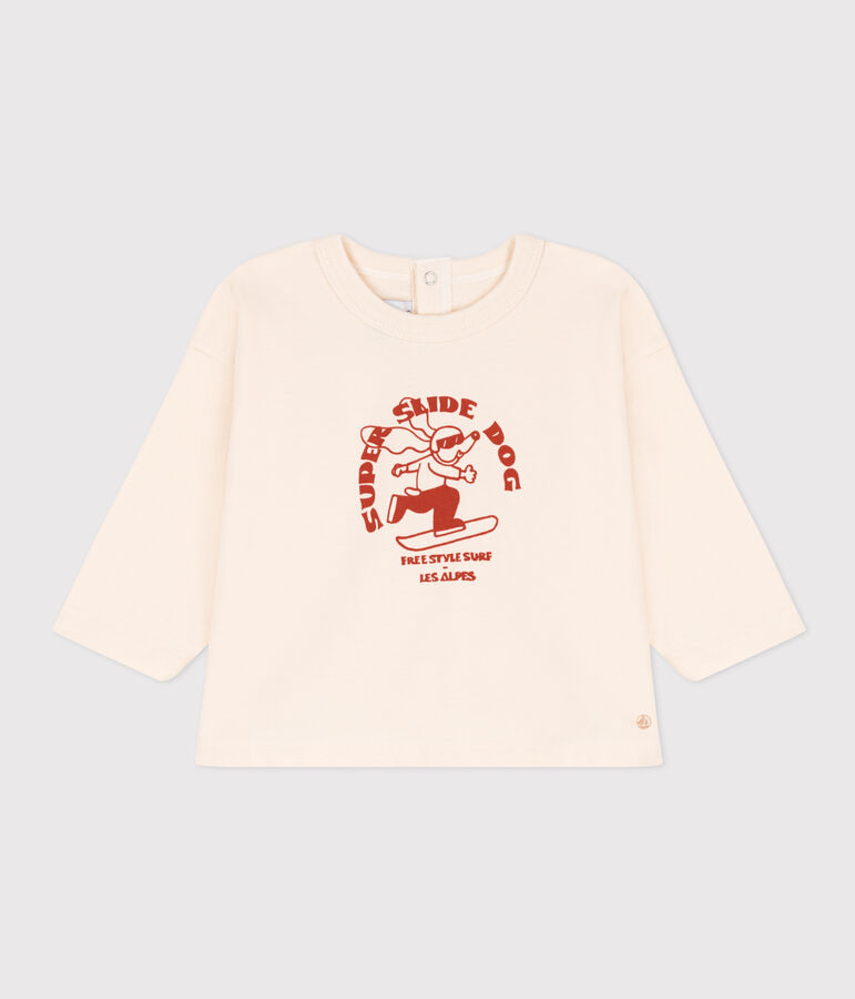 T-shirt a maniche lunghe in jersey per beb&egrave; ecru/rosso
