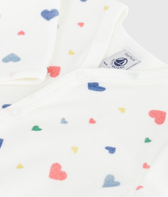 Pigiama in ciniglia con stampa a cuori neonato bianco MARSHMALLOW/bianco MULTICO