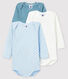 Confezione da 3 body a maniche lunghe blu bebè femmina in cotone