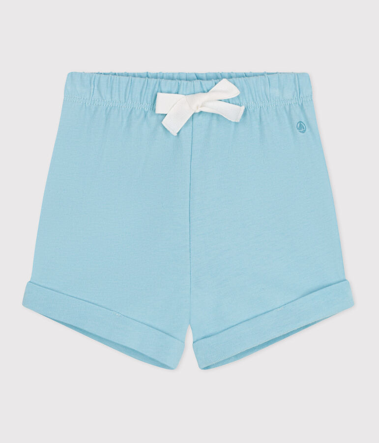 Shorts in cotone tinta unita neonato blu