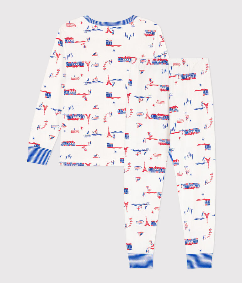 Pigiama fantasia Parigi bambino unisex in cotone bianco/multicolore