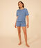 Pigiama donna con pantaloncini e t-shirt in cotone traforato tinta unita blu BEACH