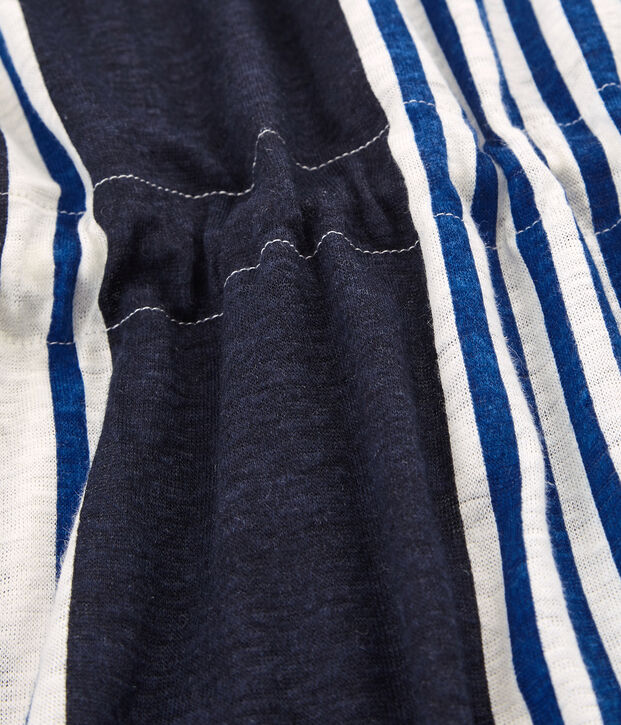 Abito maniche corte donna in lino bianco/multicolore