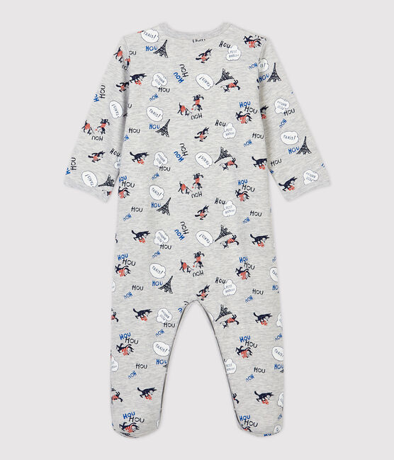 Tutina pigiama bebè Parigi in molleton di cotone biologico grigio BELUGA/bianco MULTICO