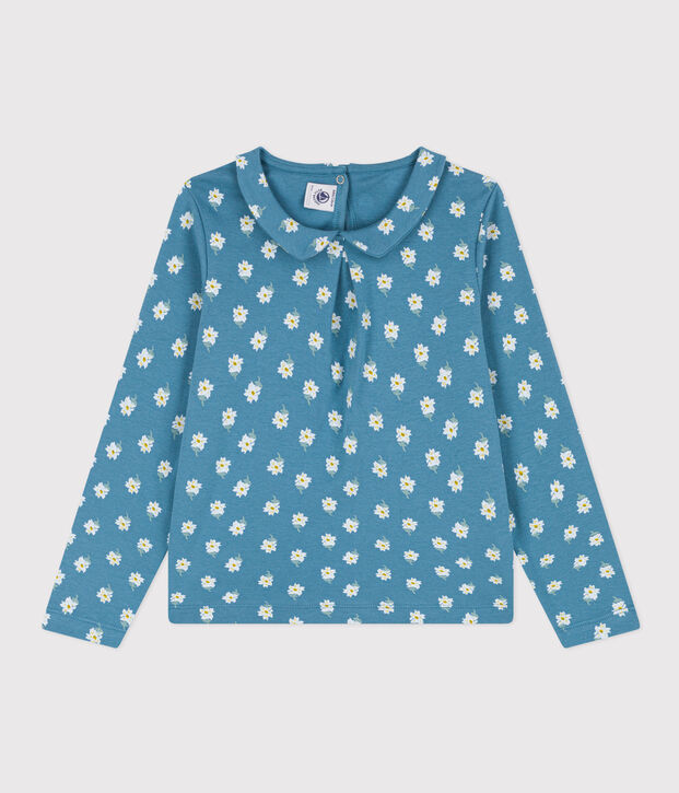 Blusa in cotone a fiori bambina blu/multicolore