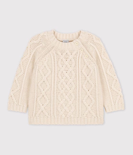 Maglione in maglia intrecciata di cotone per neonati ecru AVALANCHE