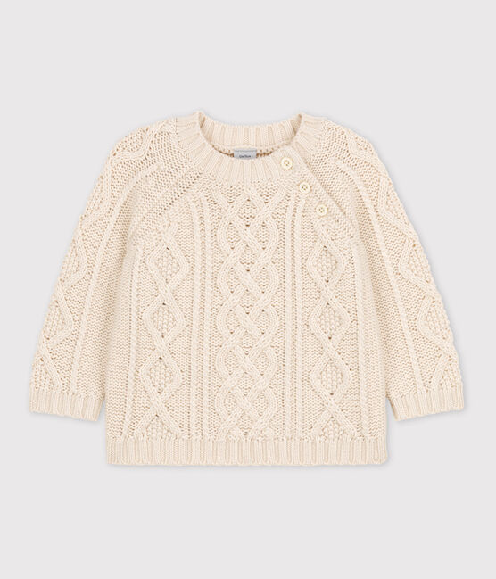 Maglione in maglia intrecciata di cotone per neonati ecru AVALANCHE