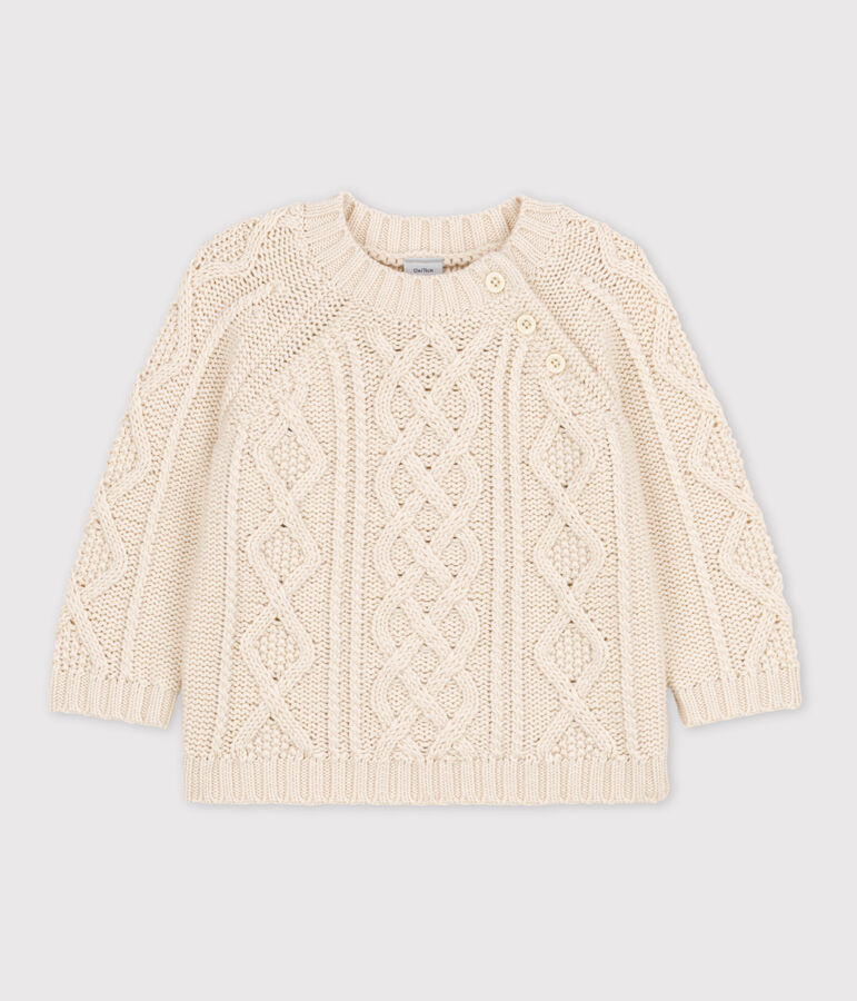 Maglione in maglia intrecciata di cotone per neonati ecru