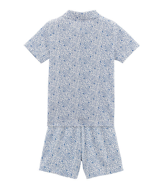 Pigiama corto bambino a costine bianco MARSHMALLOW/blu MAJOR