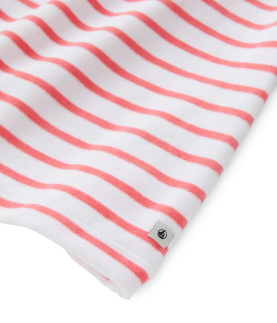 Chemise de nuit fille à rayure marinière et son legging bianco ECUME/rosso CARMEN