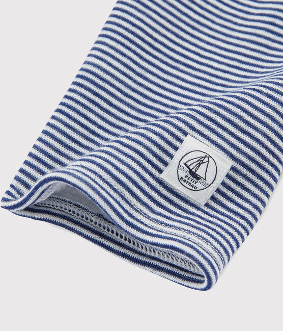 Leggings bambino millerighe in lana e cotone blu MEDIEVAL/bianco MARSHMALLOW