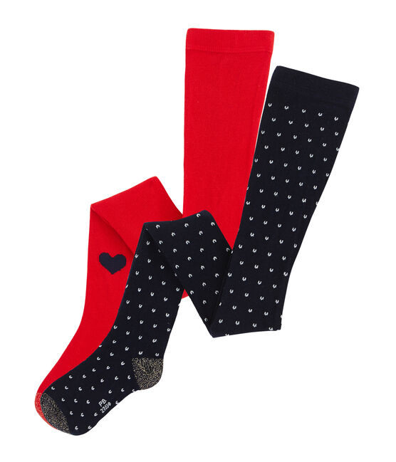 Confezione da 2 collant bambina blu SMOKING/rosso TERKUIT