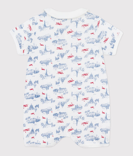 Tutina corta in cotone con colletto e stampa Parigi neonato bianco MARSHMALLOW/bianco MULTICO