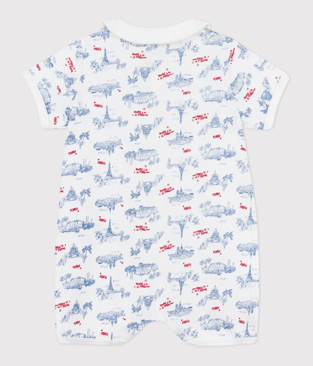 Tutina corta in cotone con colletto e stampa Parigi neonato bianco/multicolore