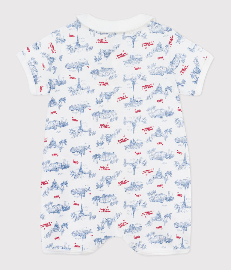 Tutina corta in cotone con colletto e stampa Parigi neonato bianco/multicolore