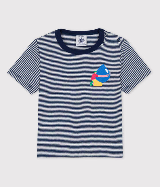 T-shirt bebè Petit Bateau x Water Family blu MEDIEVAL/bianco MARSHMALLOW