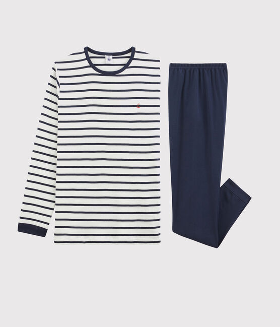 Pigiama marinière bambino in cotone bianco MARSHMALLOW/blu SMOKING