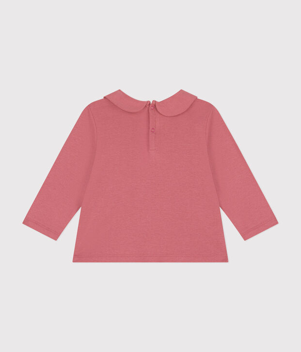 Blusa beb&egrave; in cotone con colletto rosa