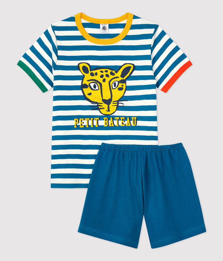 Pigiama corto bambino a righe in cotone blu/bianco