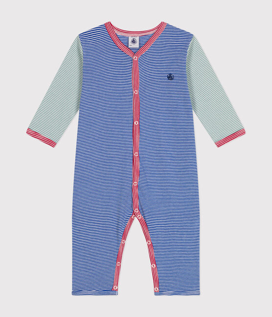 Pigiama senza piedini in cotone a righe neonato blu CALVIN/ MARSHMALLOW