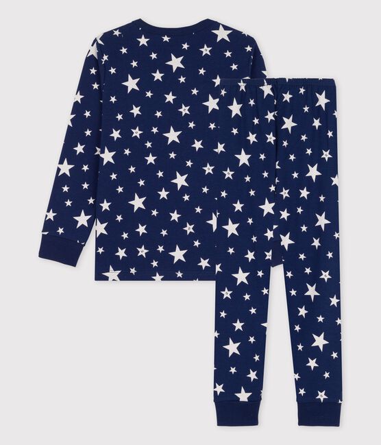 Pigiama a stelle bambina/bambino in cotone blu MEDIEVAL/bianco MARSHMALLOW