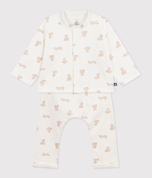 Set lungo 3 pezzi in cotone con orsetti stampati neonato bianco/BRUN