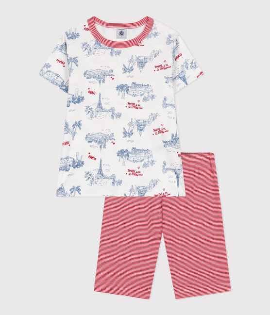 Pigiama con shorts di lunghezza media in cotone con stampa Parigi bambino bianco MARSHMALLOW/bianco MULTICO